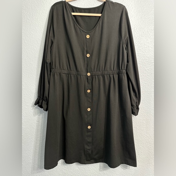 NWOT Black Botton Long Sleeve A Line Dress - Picture 1 of 5